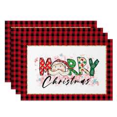 Lofaris Red Plaid Santa Pink Floral Xmas Set Of 4 Placemats