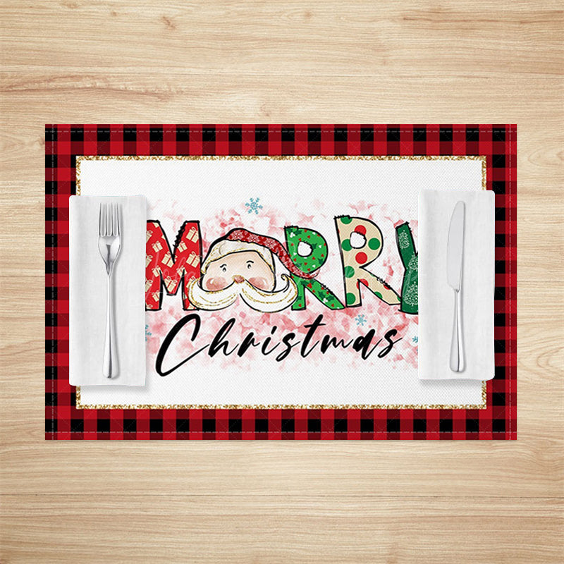 Lofaris Red Plaid Santa Pink Floral Xmas Set Of 4 Placemats