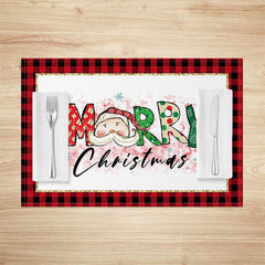 Lofaris Red Plaid Santa Pink Floral Xmas Set Of 4 Placemats