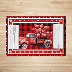 Lofaris Red Plaid Truck Valentines Day Set Of 4 Placemats