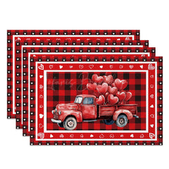 Lofaris Red Plaid Truck Valentines Day Set Of 4 Placemats