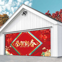 Lofaris Red Plum Bossom Chinese New Year Garage Door Banner