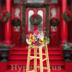 Lofaris Red Porch Entrance Ladder Festive Christmas Backdrop