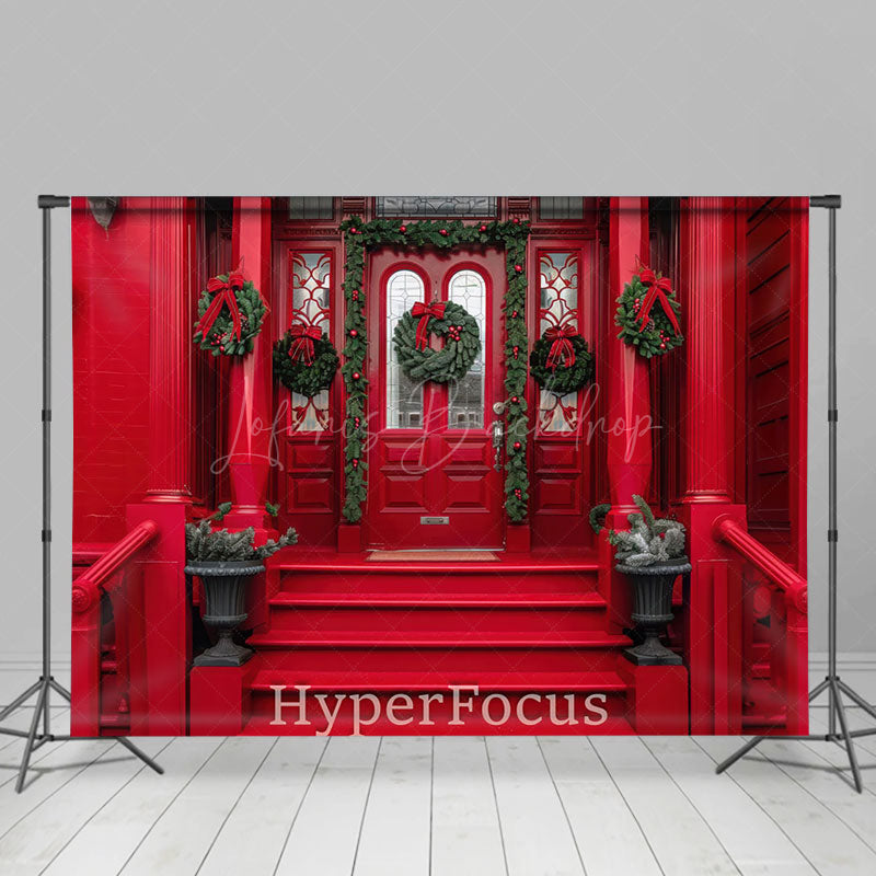 Lofaris Red Porch Entrance Ladder Festive Christmas Backdrop