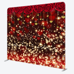 Lofaris Red Rose Gold Bokeh Valentines Day Pillow Case Backdrop