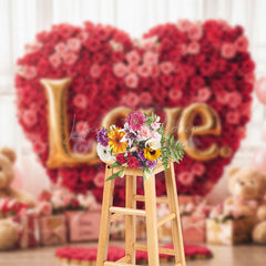 Lofaris Red Rose Heart Bear Gifts Valentines Day Backdrop