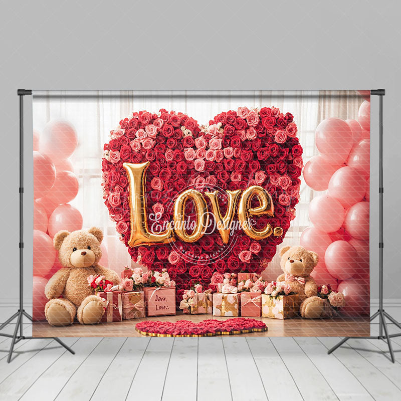 Lofaris Red Rose Heart Bear Gifts Valentines Day Backdrop