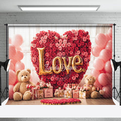 Lofaris Red Rose Heart Bear Gifts Valentines Day Backdrop