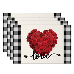 Lofaris Red Rose Heart Love Valentines Day Set Of 4 Placemats