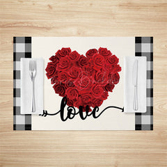 Lofaris Red Rose Heart Love Valentines Day Set Of 4 Placemats