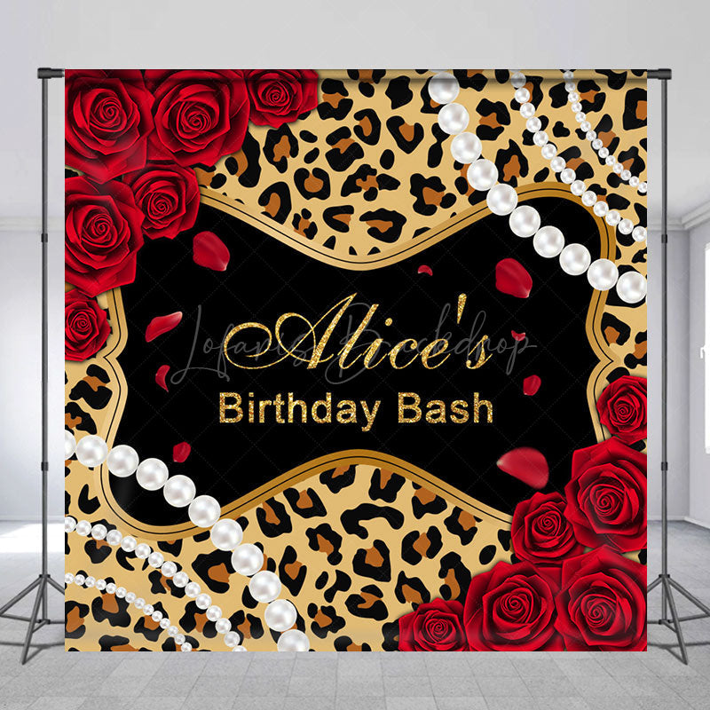 Lofaris Red Rose Leopard Print Custom Birthday Bash Backdrop