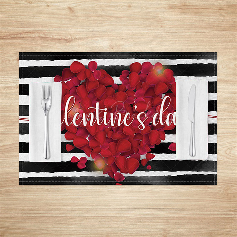 Lofaris Red Rose Petals Black White Stripe Set Of 4 Placemats