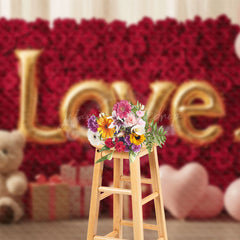 Lofaris Red Rose Wall Pink Balloons Bear Romantic Backdrop