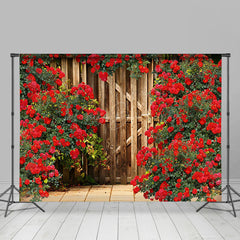 Lofaris Red Rose Wooden Barn Door Valentines Day Backdrop