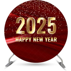 Lofaris Red Shiny Dots 2025 Happy New Year Round Backdrop