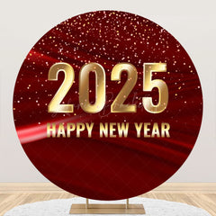 Lofaris Red Shiny Dots 2025 Happy New Year Round Backdrop