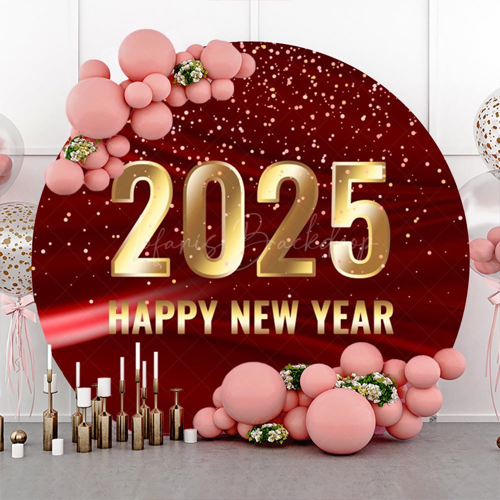 Lofaris Red Shiny Dots 2025 Happy New Year Round Backdrop