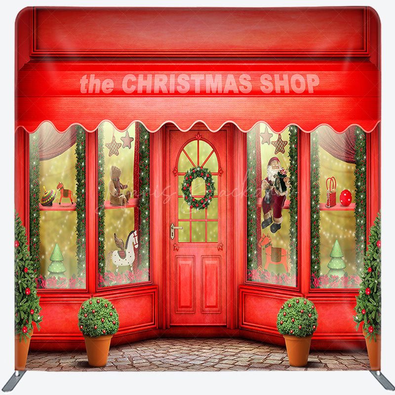 Lofaris Red Shop Window Christmas Pillow Case Backdrop