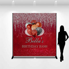 Lofaris Red Silver Glitter Balloon Custom Birthday Backdrop