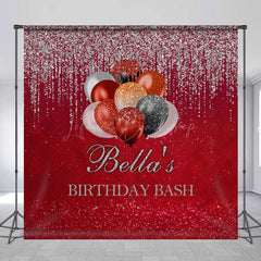 Lofaris Red Silver Glitter Balloon Custom Birthday Backdrop