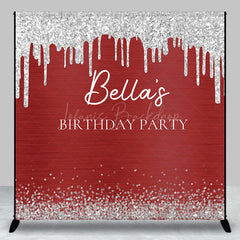 Lofaris Red Silver Glitter Custom Name Birthday Backdrop