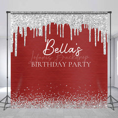 Lofaris Red Silver Glitter Custom Name Birthday Backdrop