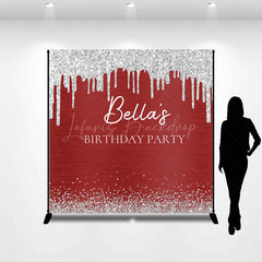 Lofaris Red Silver Glitter Custom Name Birthday Backdrop