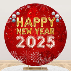 Lofaris Red Snowflake 2025 New Year Party Round Backdrop