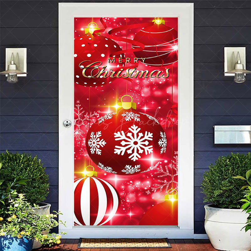 Lofaris Red Sparkle Christmas Bells Snowflake Door Cover