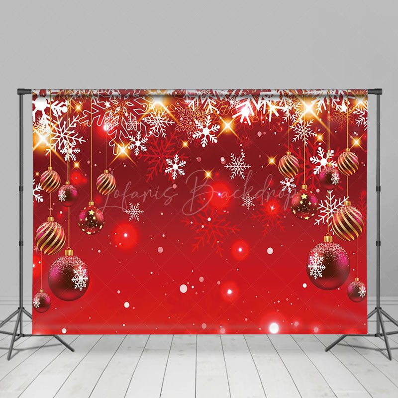 Lofaris Red Sparkle Snowflake Bauble Merry Christmas Backdrop