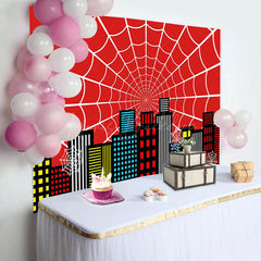 Lofaris Red Spider Wab City Night Scene Birthday Backdrop