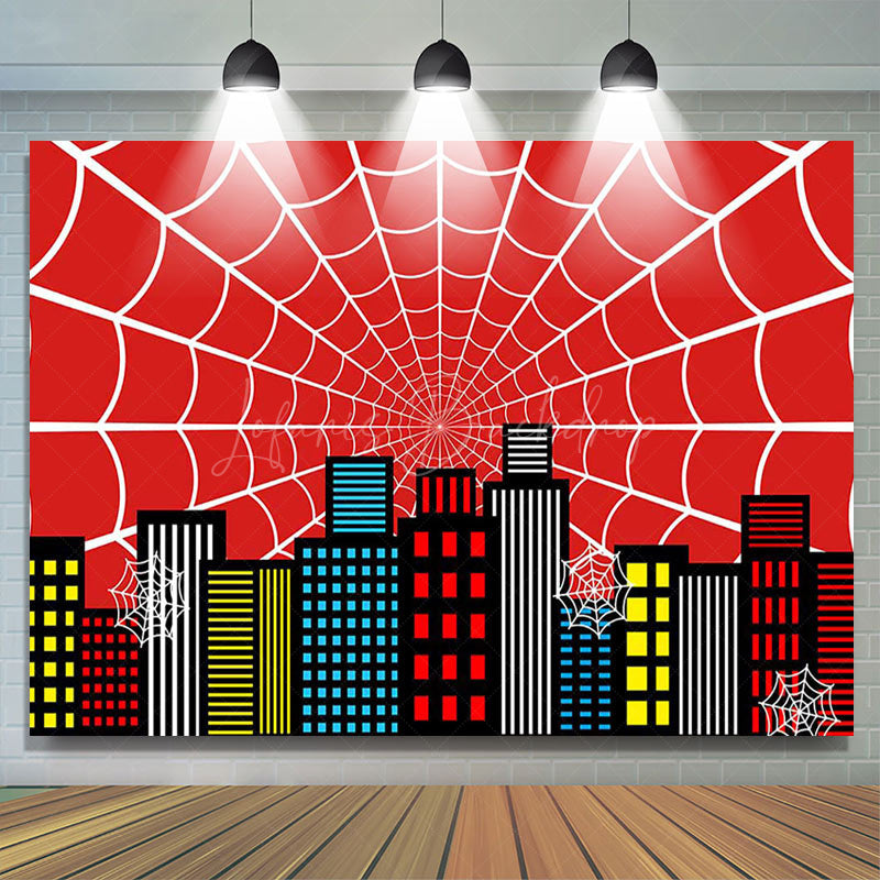 Lofaris Red Spider Wab City Night Scene Birthday Backdrop