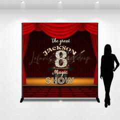 Lofaris Red Stage Magic Custom Name 8th Birthday Backdrop