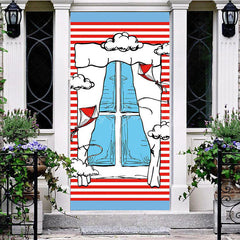 Lofaris Red Stripe Blue Window Clouds Birthday Door Cover