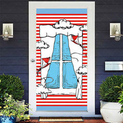 Lofaris Red Stripe Blue Window Clouds Birthday Door Cover