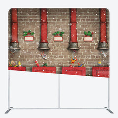 Lofaris Red Train Gifts Brick Wall Xmas Pillow Case Backdrop