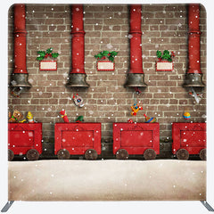 Lofaris Red Train Gifts Brick Wall Xmas Pillow Case Backdrop