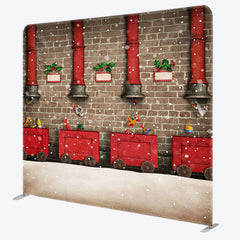 Lofaris Red Train Gifts Brick Wall Xmas Pillow Case Backdrop