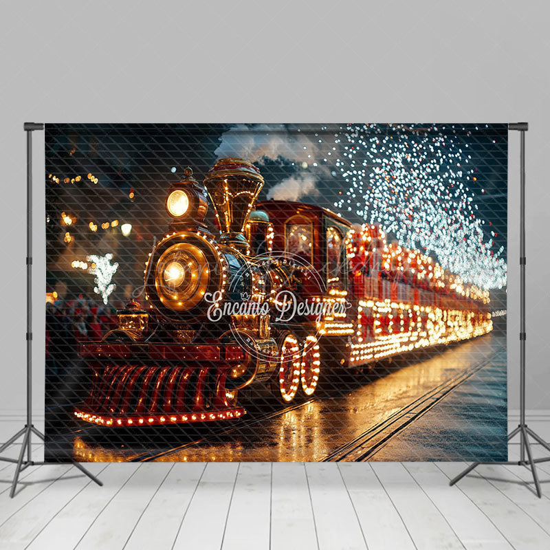 Lofaris Red Train Glitter Christmas Photo Studio Backdrop