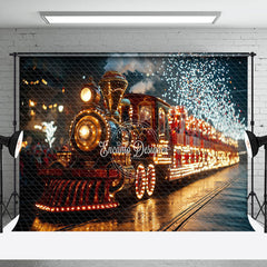 Lofaris Red Train Glitter Christmas Photo Studio Backdrop