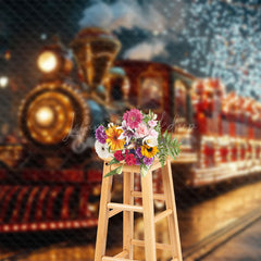 Lofaris Red Train Glitter Christmas Photo Studio Backdrop