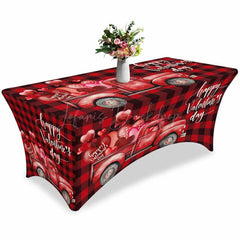 Lofaris Red Truck Balloon Valentines Day Stretch Table Cover