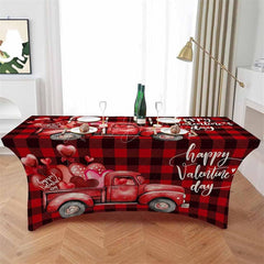 Lofaris Red Truck Balloon Valentines Day Stretch Table Cover