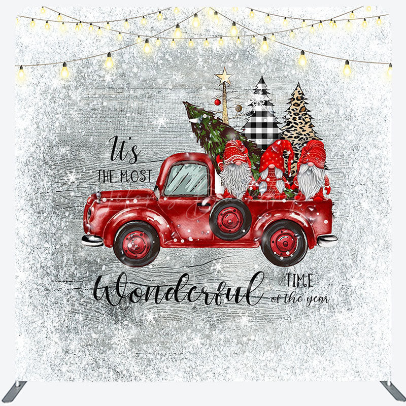 Lofaris Red Truck Dwarf Snow Christmas Pillow Cover Backdrop