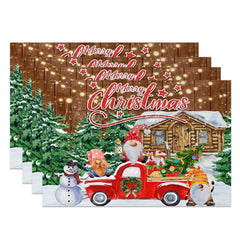 Lofaris Red Truck Gnome Cabin Tree Xmas Set Of 4 Placemats