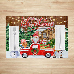 Lofaris Red Truck Gnome Cabin Tree Xmas Set Of 4 Placemats