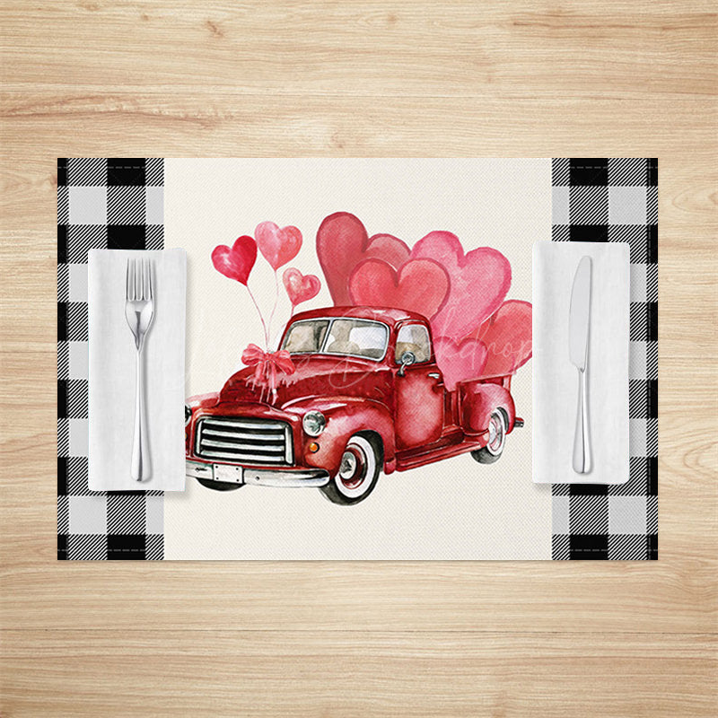 Lofaris Red Truck Hearts Valentines Day Set Of 4 Placemats