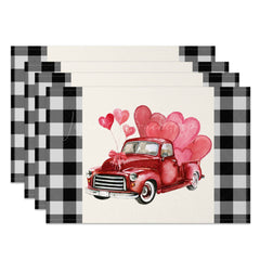 Lofaris Red Truck Hearts Valentines Day Set Of 4 Placemats