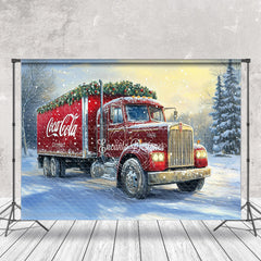 Lofaris Red Truck Leaf Snowy Field Christmas Photo Backdrop