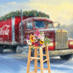 Lofaris Red Truck Leaf Snowy Field Christmas Photo Backdrop